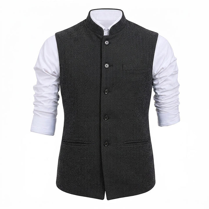 Men's Mandarin Collar Herringbone Tweed Waistcoat Suit Vest - image 22