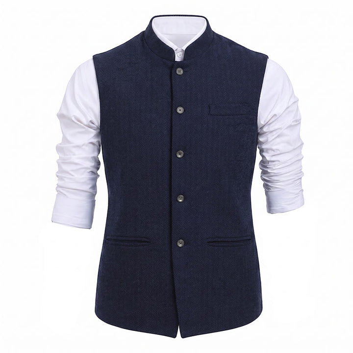 Men's Mandarin Collar Herringbone Tweed Waistcoat Suit Vest - image 28