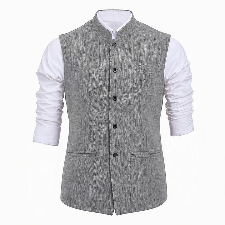 Men's Mandarin Collar Herringbone Tweed Waistcoat Suit Vest - image 21