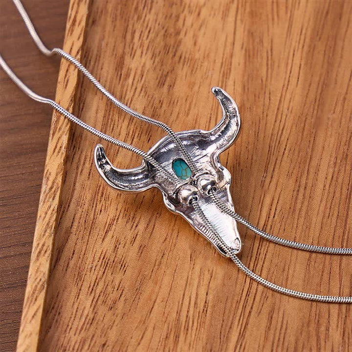 Ethnic Carved Turquoise Bull Skull Y-Shaped Bolo Necklace - image 2