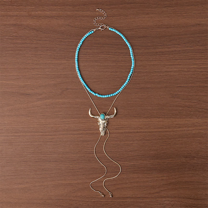 Desert Sky 2-Layer Beaded & Longhorn Y-Shaped Bolo Necklace - image 3