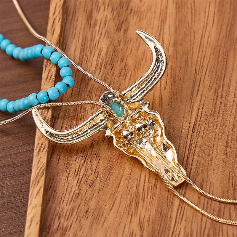 Desert Sky 2-Layer Beaded & Longhorn Y-Shaped Bolo Necklace - image 2