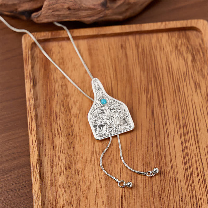 Cattle Tag With Turquoise Embellished Y-shaped Bolo Necklace - Silver - image 4