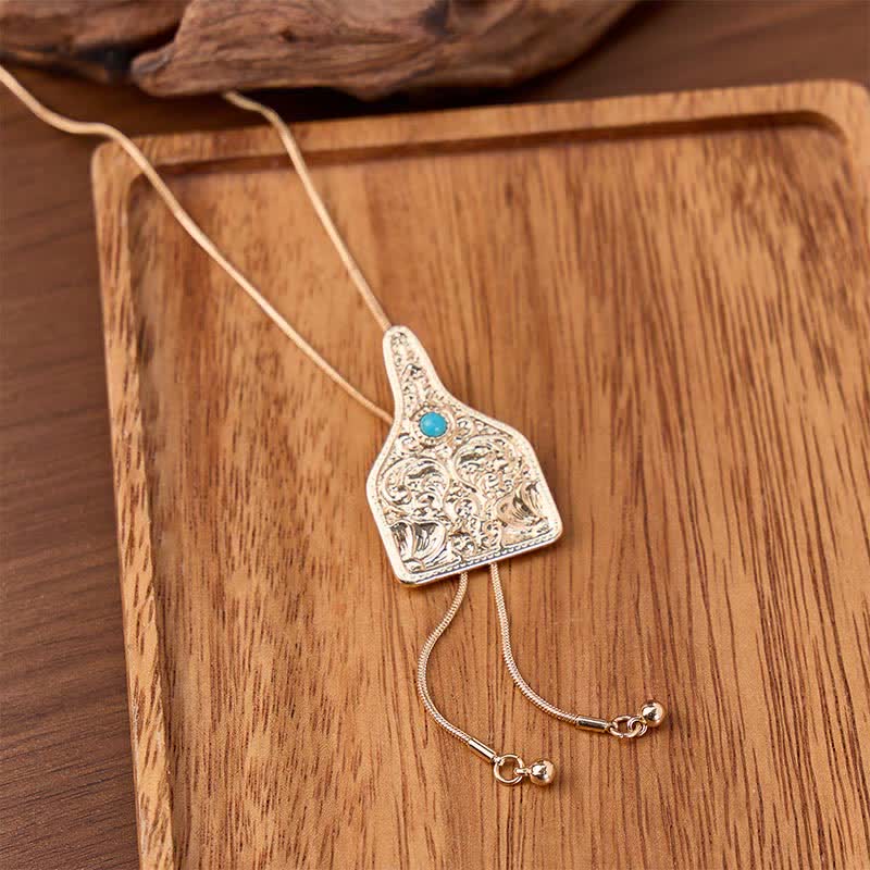 Cattle Tag With Turquoise Embellished Y-shaped Bolo Necklace - Gold - image 0