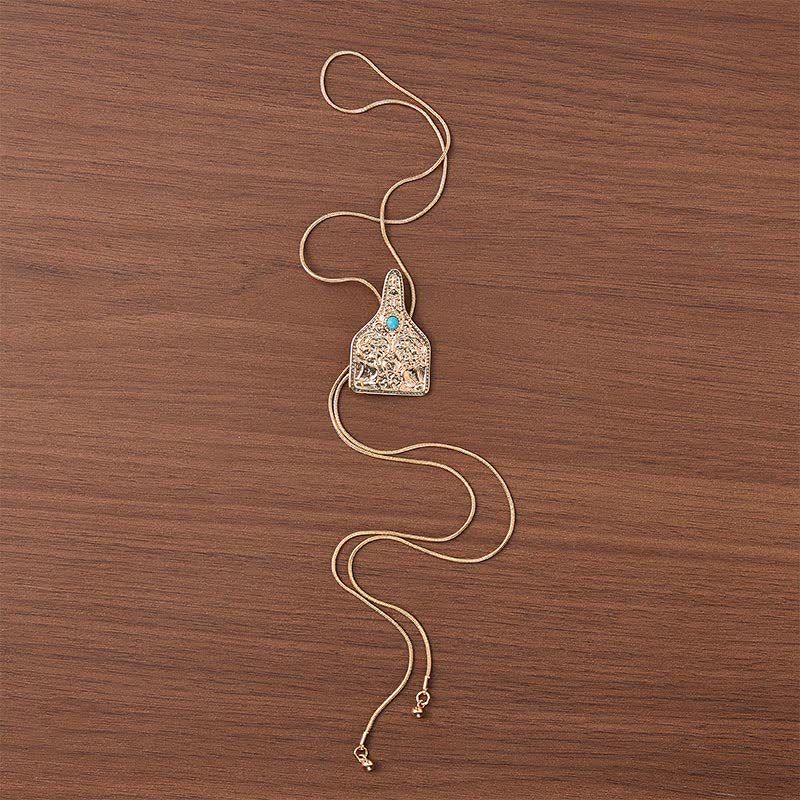 Cattle Tag With Turquoise Embellished Y-shaped Bolo Necklace - image 3