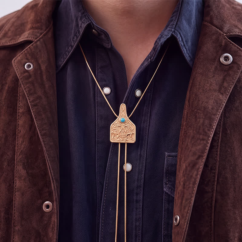 Cattle Tag With Turquoise Embellished Y-shaped Bolo Necklace - image 1