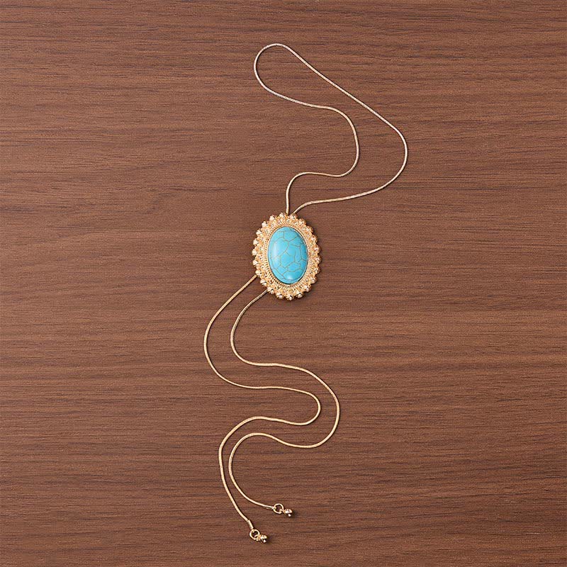 Desert Concho Large Oval Turquoise Y-shaped Bolo Necklace - image 3