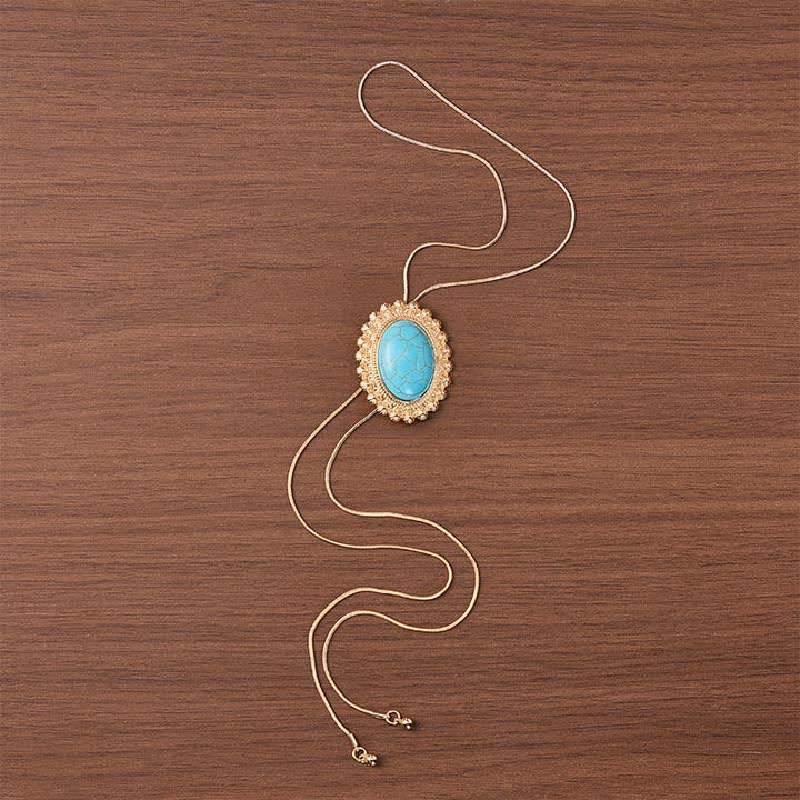 Desert Concho Large Oval Turquoise Y-shaped Bolo Necklace - image 3