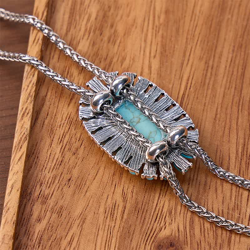Boho Oval Turquoise Pendant Y-shaped Bolo Necklace With Two Teardrop Dangles - image 2
