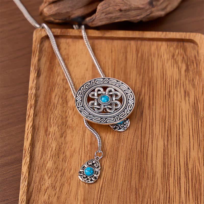 Celtic Style Turquoise Center Medallion Y-shaped Bolo Necklace - Silver - image 0