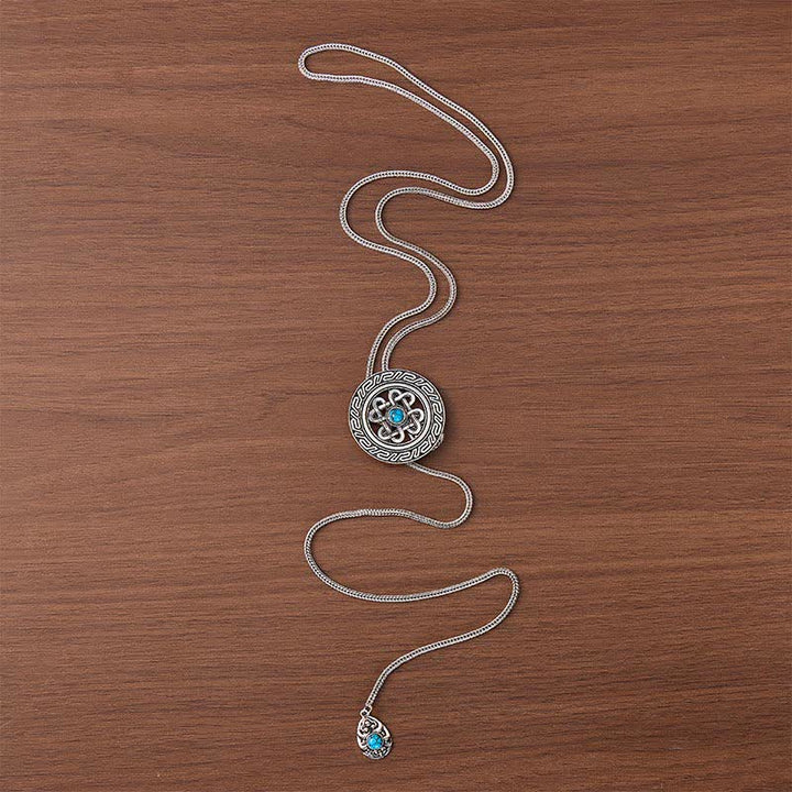 Celtic Style Turquoise Center Medallion Y-shaped Bolo Necklace - image 3