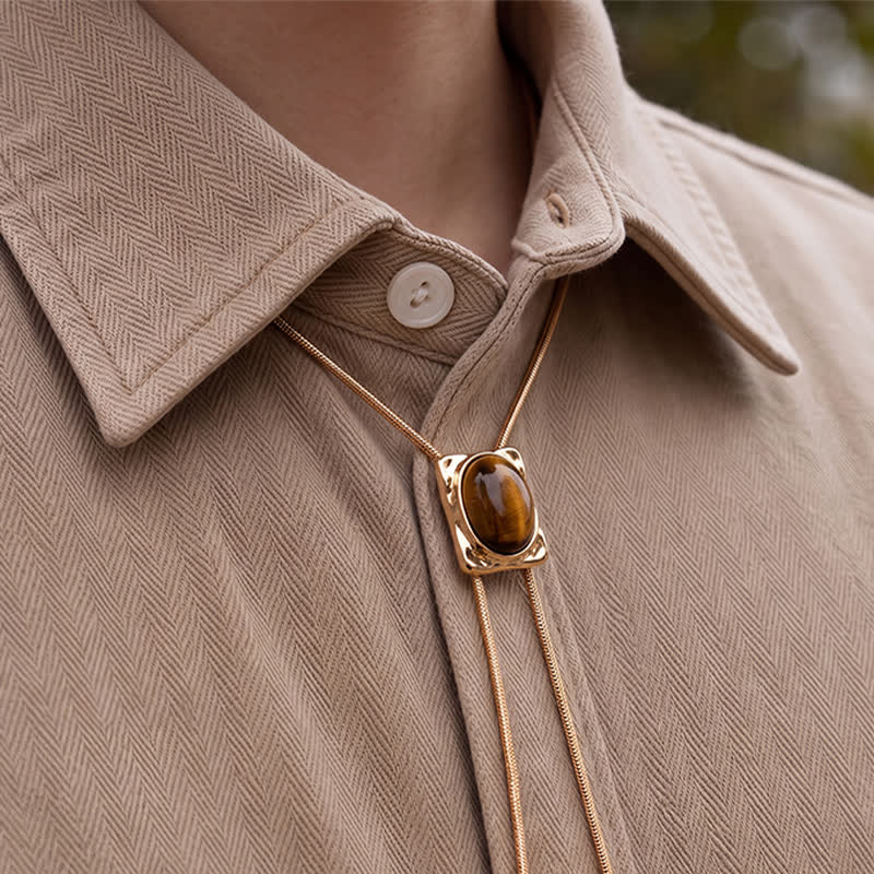 Tiger Eye Slider Square Pendant Y-shaped Lariat Bolo Necklace - image 1