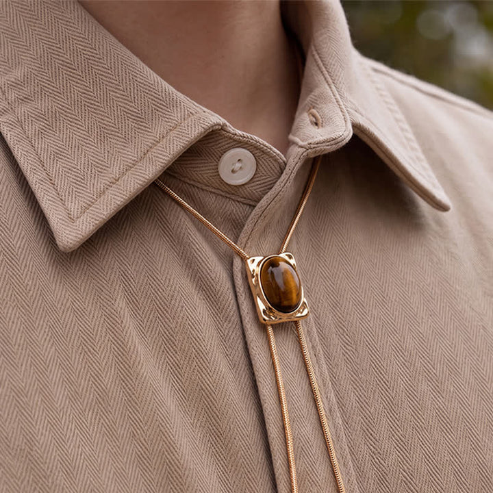 Tiger Eye Slider Square Pendant Y-shaped Lariat Bolo Necklace - image 1