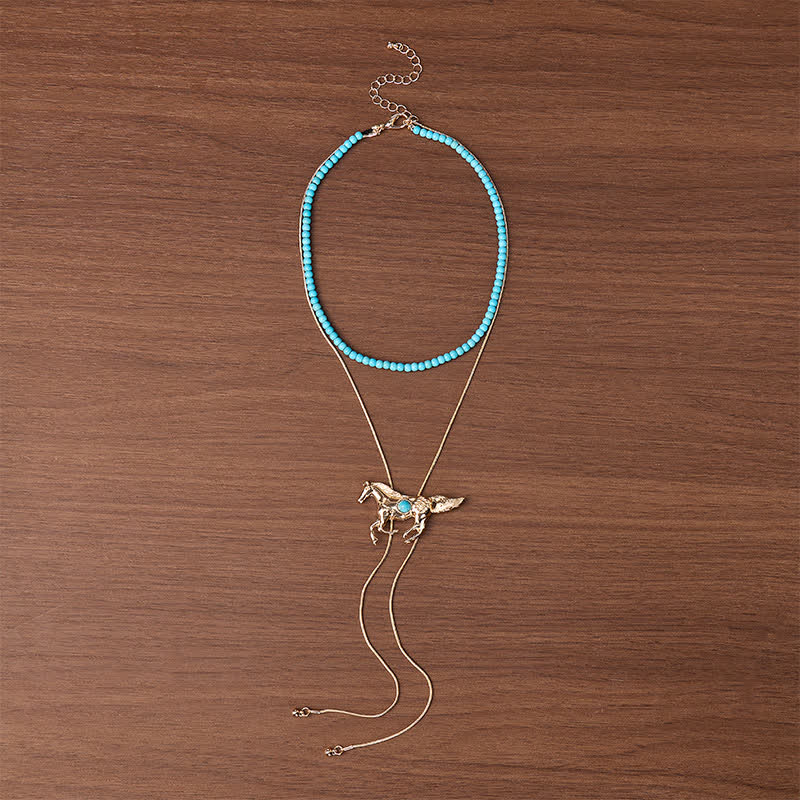 Wild Spirit Horse 2-Layer Beaded Y-Shaped Bolo Necklace - image 3