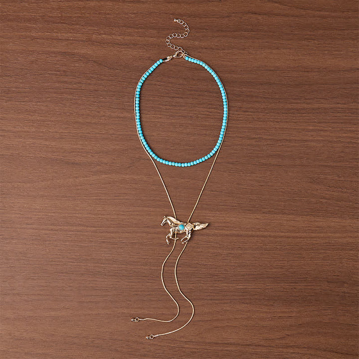 Wild Spirit Horse 2-Layer Beaded Y-Shaped Bolo Necklace - image 3