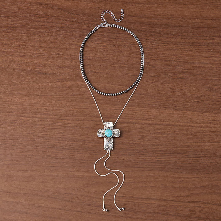 Faith In The West 2-in-1 Turquoise Cross & Beaded Y-shaped Bolo Necklace - image 3