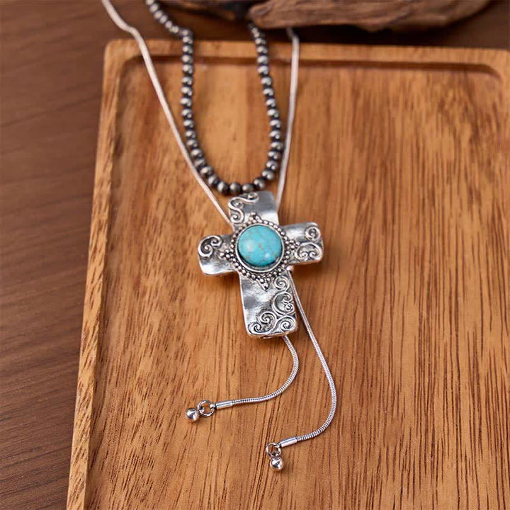 Faith In The West 2-in-1 Turquoise Cross & Beaded Y-shaped Bolo Necklace - Silver - image 0