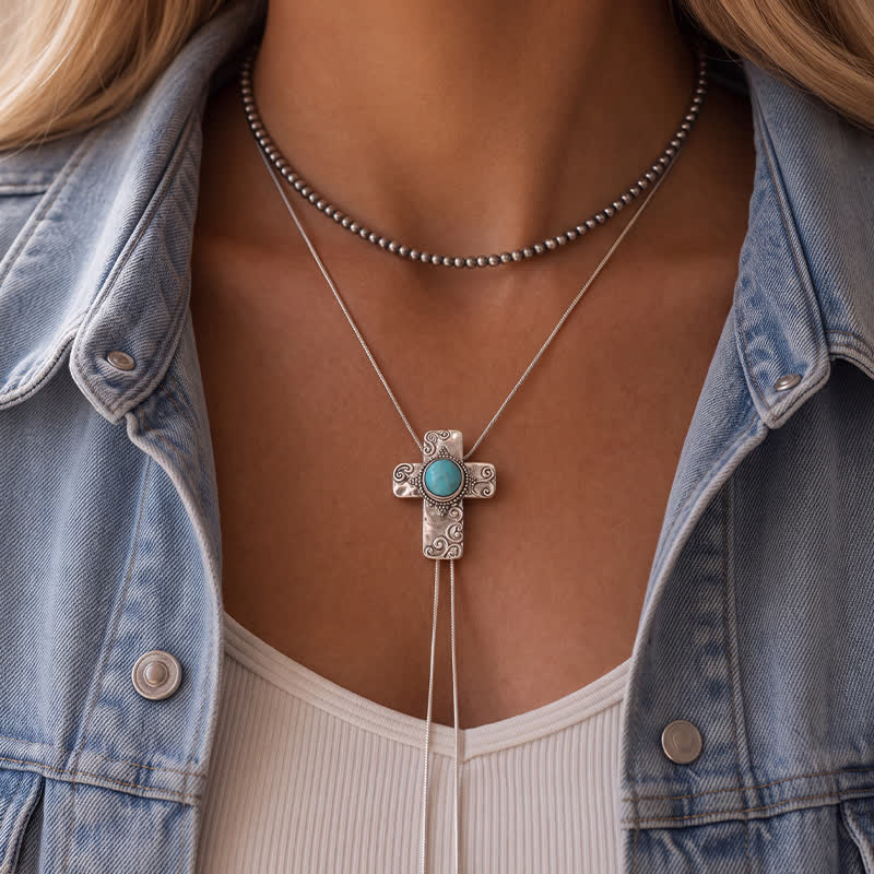 Faith In The West 2-in-1 Turquoise Cross & Beaded Y-shaped Bolo Necklace - image 1