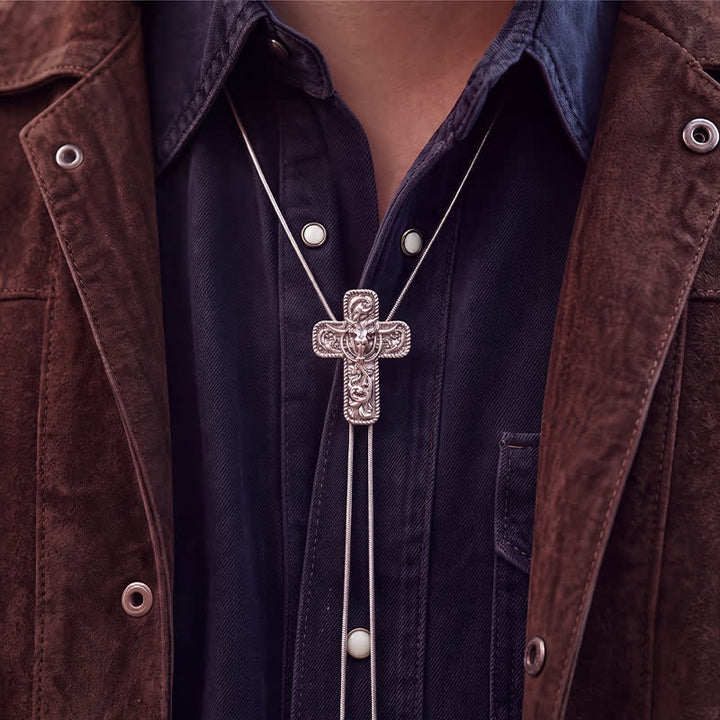 Cowboy Faith & Horns Engraved Scrollwork Y-shaped Bolo Necklace - image 1