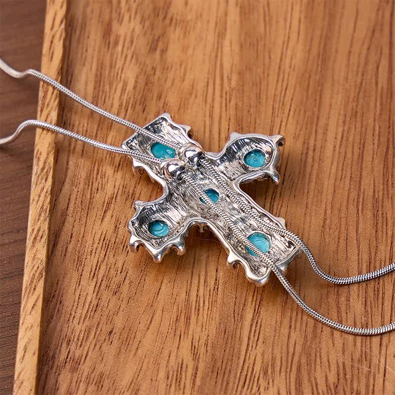 Five Blessings Cross Western Turquoise Cross Y-shaped Bolo Necklace - image 2