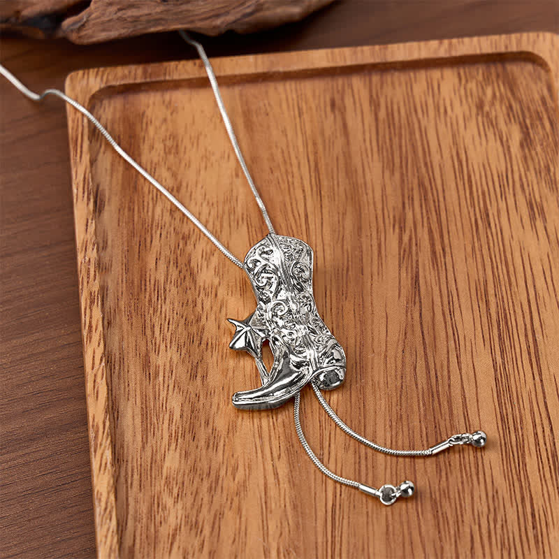 Cowboy Boot With Star Y-Shaped Adjustable Bolo Necklace - Silver - image 4