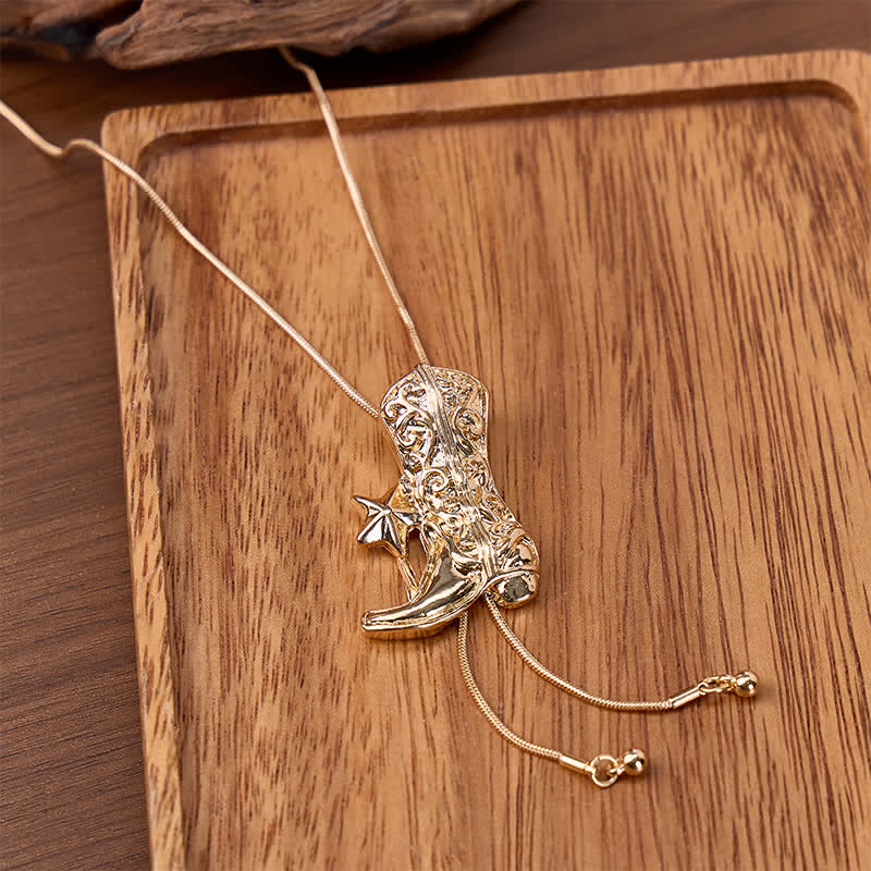 Cowboy Boot With Star Y-Shaped Adjustable Bolo Necklace - Gold - image 0