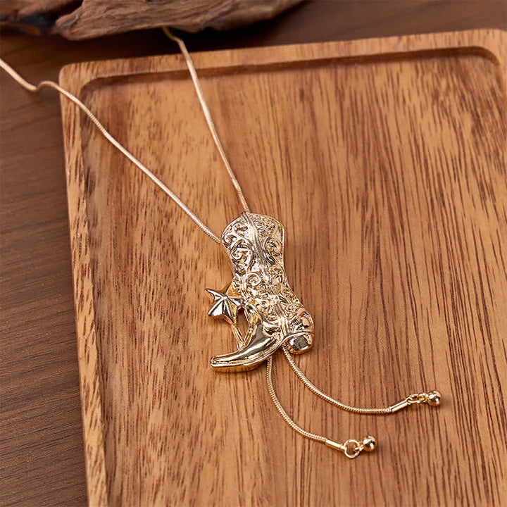 Cowboy Boot With Star Y-Shaped Adjustable Bolo Necklace - Gold - image 0