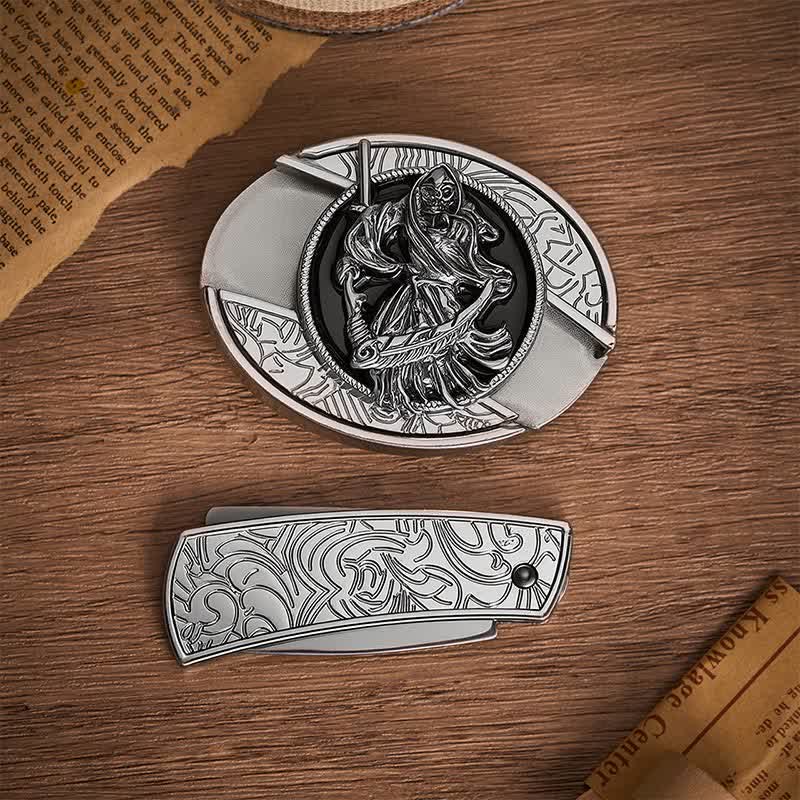 Death Skeleton Warrior DIY Hidden Folding Knife Buckle Leather Belt - image 10