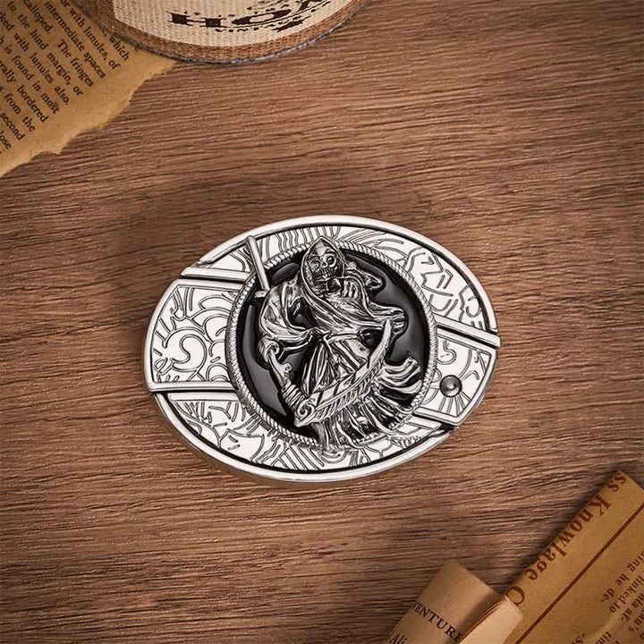 Death Skeleton Warrior DIY Hidden Folding Knife Buckle Leather Belt - image 9