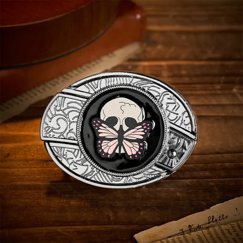 Life & Death Butterfly Skull DIY Hidden Folding Knife Buckle Leather Belt - Butterfly & Skull - Without Belt - Not Included Belt - image 0
