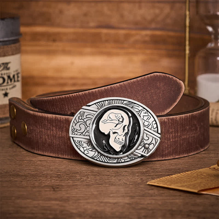 The Dream Of The Skull Surrealist Art DIY Hidden Folding Knife Buckle Leather Belt - The Dream Of The Skull - Brown Distressed Belt - 42 - image 5