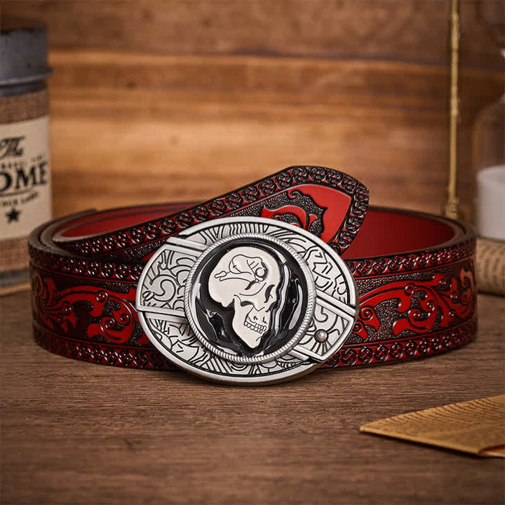 The Dream Of The Skull Surrealist Art DIY Hidden Folding Knife Buckle Leather Belt - The Dream Of The Skull - Brown Carved Belt - 42 - image 6
