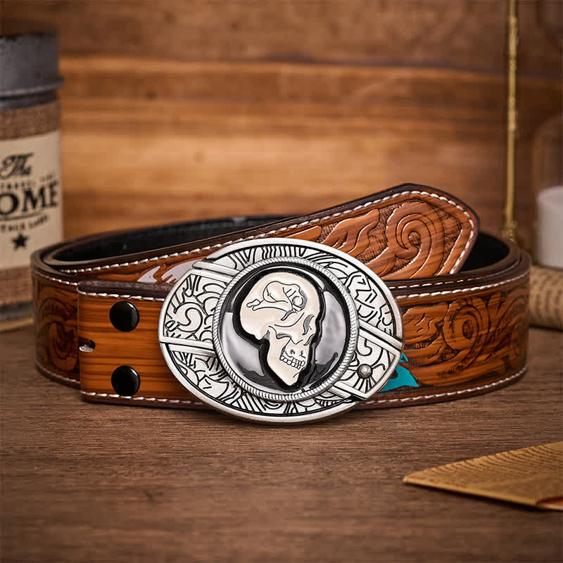 The Dream Of The Skull Surrealist Art DIY Hidden Folding Knife Buckle Leather Belt - The Dream Of The Skull - Brown Feather Belt - 40 - image 7