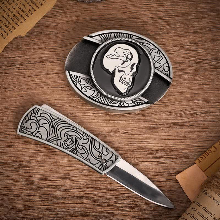 The Dream Of The Skull Surrealist Art DIY Hidden Folding Knife Buckle Leather Belt - image 1