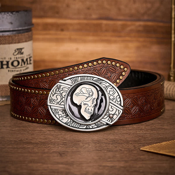 The Dream Of The Skull Surrealist Art DIY Hidden Folding Knife Buckle Leather Belt - The Dream Of The Skull - Brown Rivet Belt - 42 - image 4