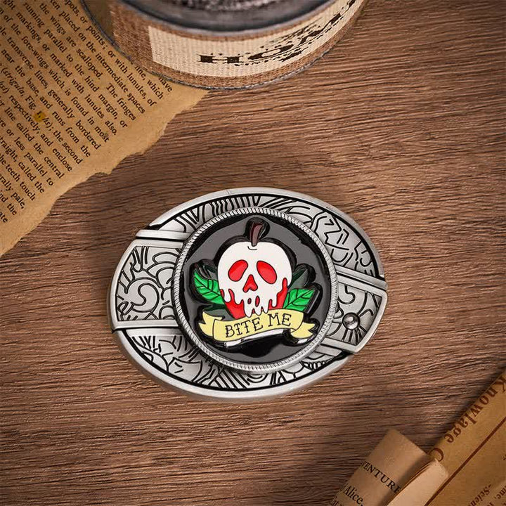 "BITE ME" Poison Apple Skull DIY Hidden Folding Knife Buckle Leather Belt - image 8