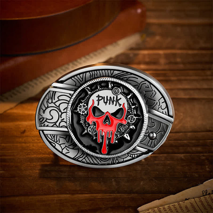 Blood Punk Skull DIY Hidden Folding Knife Buckle Leather Belt - Blood Punk Skull - Without Belt - Not Included Belt - image 0