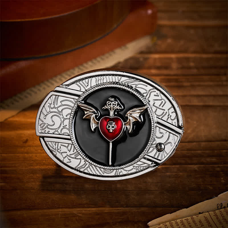 Bat Wings & Skull Vampire Heart DIY Hidden Folding Knife Buckle Leather Belt - Bat Heart - Without Belt - Not Included Belt - image 0