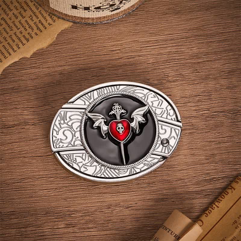 Bat Wings & Skull Vampire Heart DIY Hidden Folding Knife Buckle Leather Belt - image 9