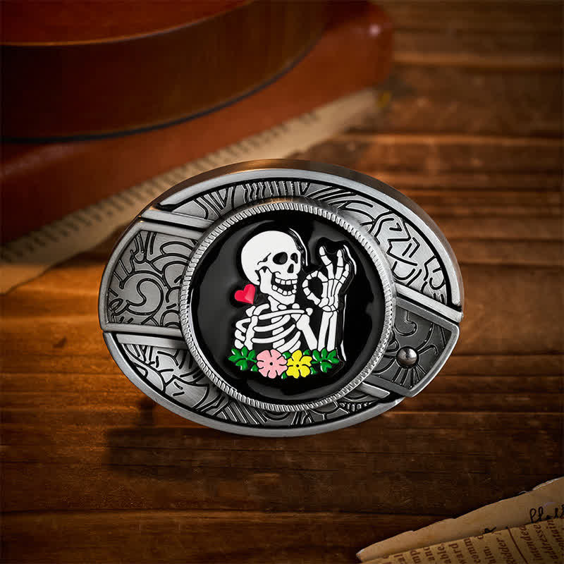 Okay Skeleton Flower DIY Hidden Folding Knife Buckle Leather Belt - Okay Skeleton - Without Belt - Not Included Belt - image 0