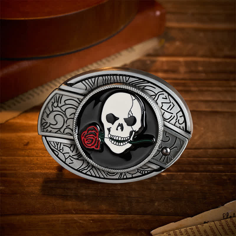 Gothic Skull Rose Kiss DIY Hidden Folding Knife Buckle Leather Belt - Skull Rose Kiss - Without Belt - Not Included Belt - image 0