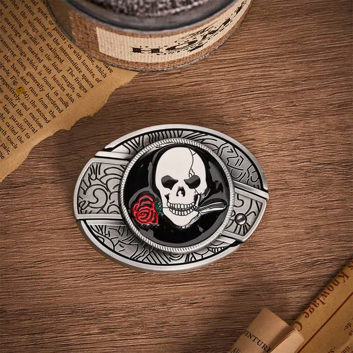 Gothic Skull Rose Kiss DIY Hidden Folding Knife Buckle Leather Belt - image 9