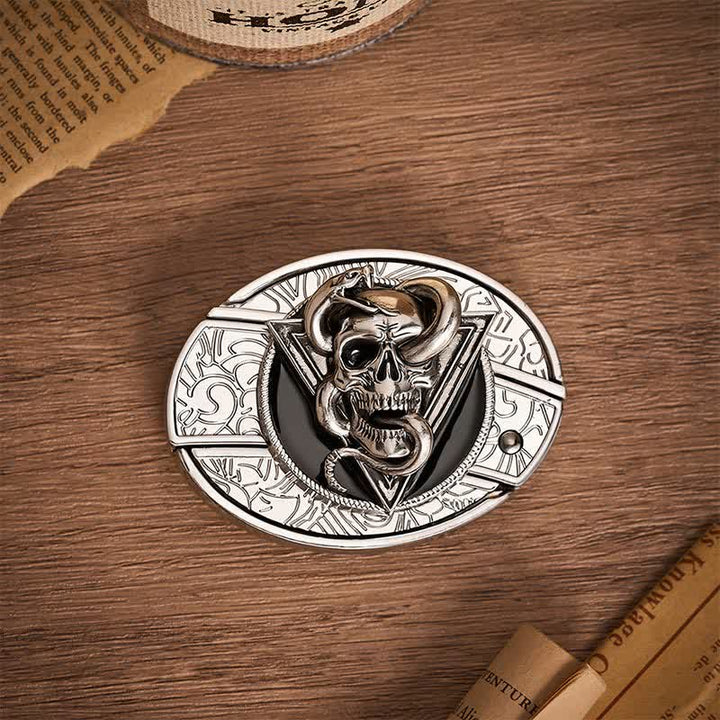 Triangle Demon Snake Skull DIY Hidden Folding Knife Buckle Leather Belt - image 9