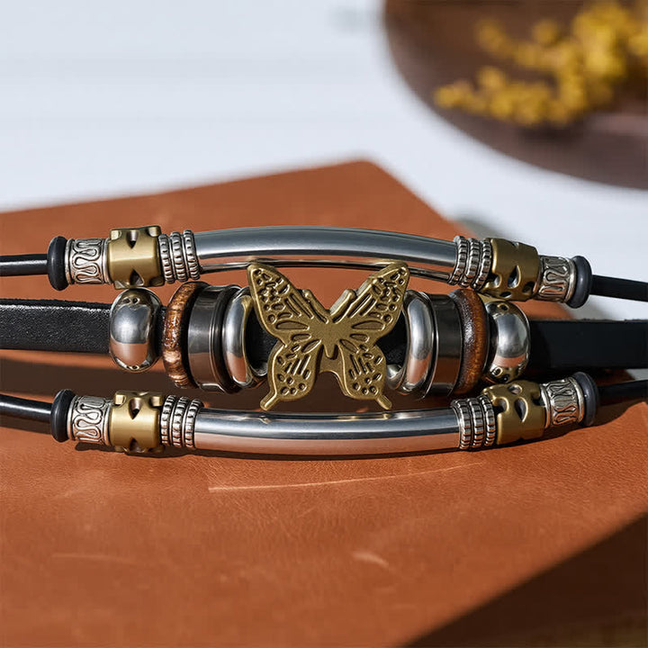 Vintage Butterfly Multi-Layer Viking Style Leather Bracelet - image 5