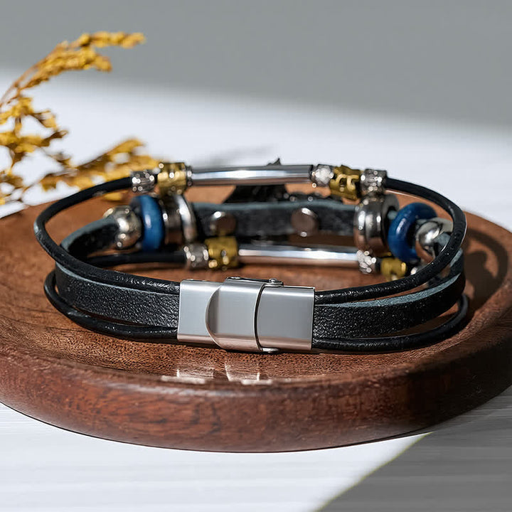 God Bless Me Praying Hands Vintage Leather Bracelet - image 3