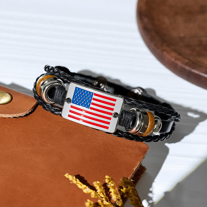 Vintage Usa Flag Adjustable Snap Button Leather Bracelet - image 3
