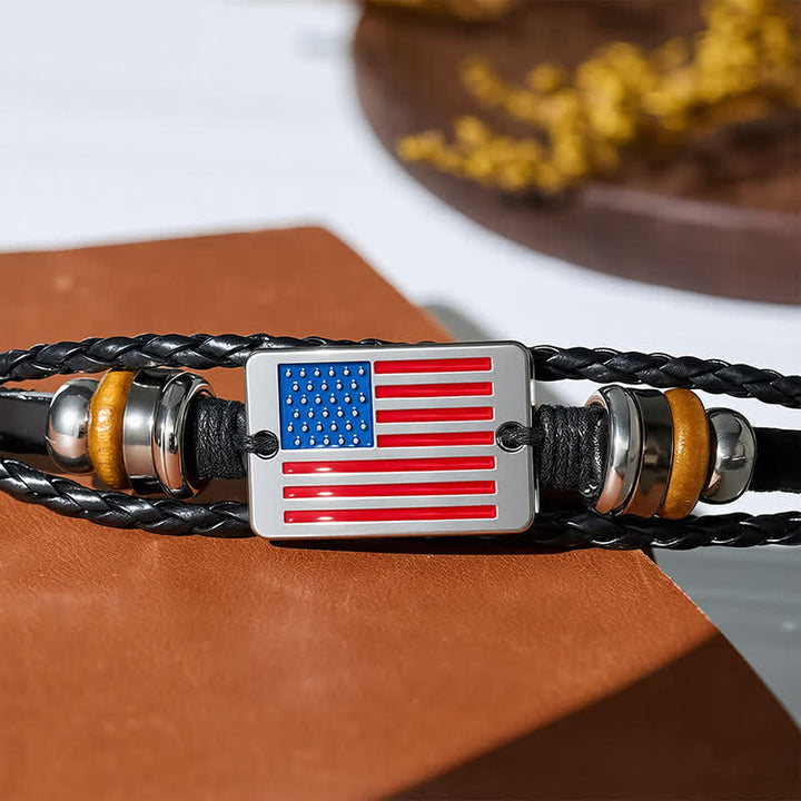 Vintage Usa Flag Adjustable Snap Button Leather Bracelet - image 4