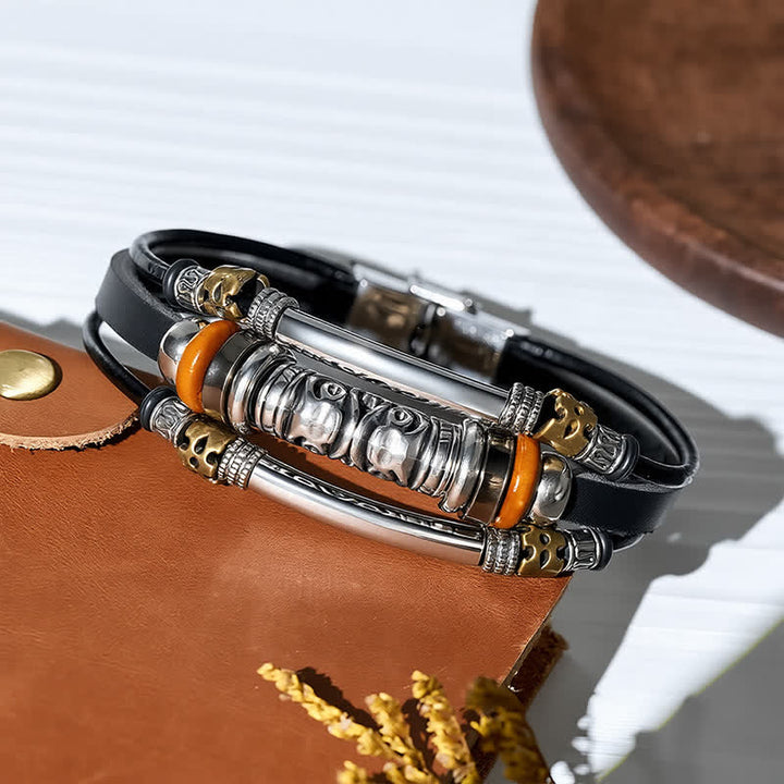 Punk Retro Hollow Alloy Bead Multi-strand Leather Bracelet - image 3