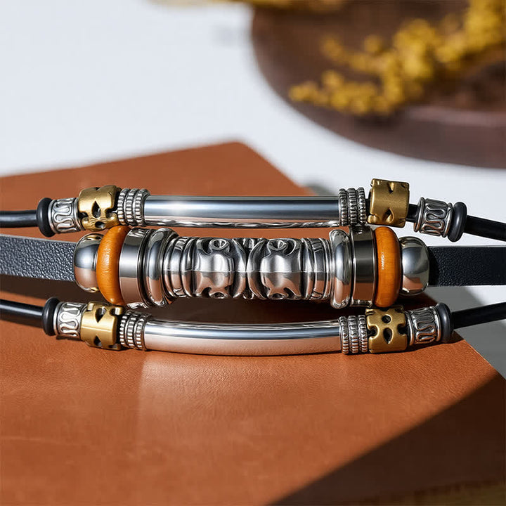 Punk Retro Hollow Alloy Bead Multi-strand Leather Bracelet - image 6