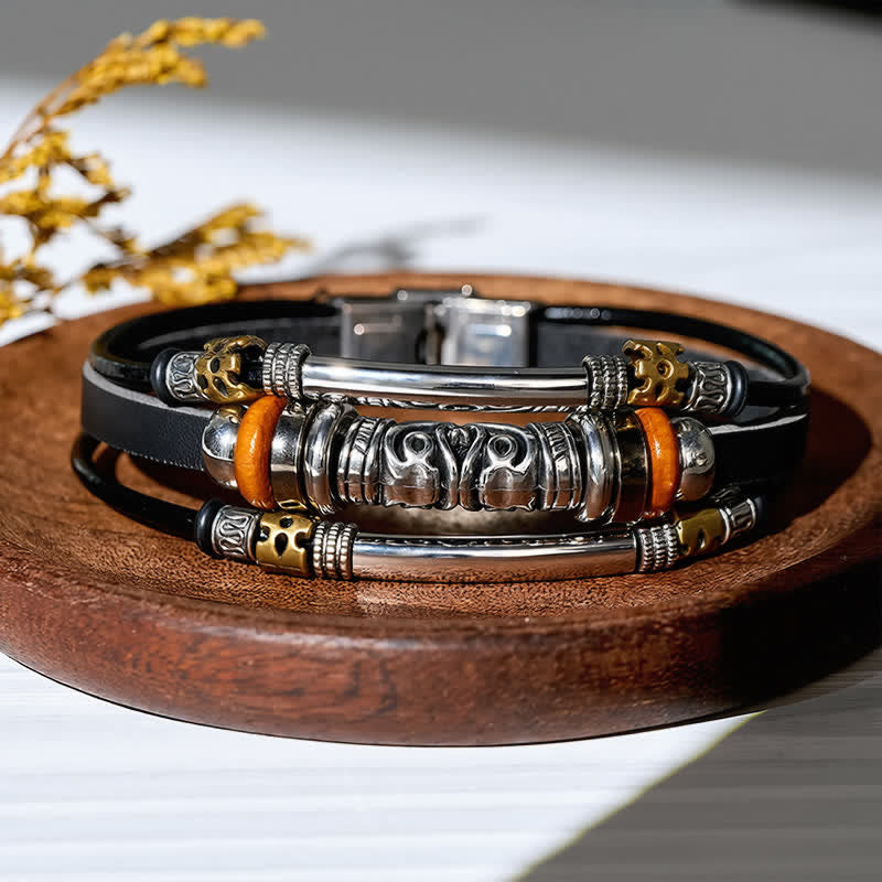 Punk Retro Hollow Alloy Bead Multi-strand Leather Bracelet - image 4